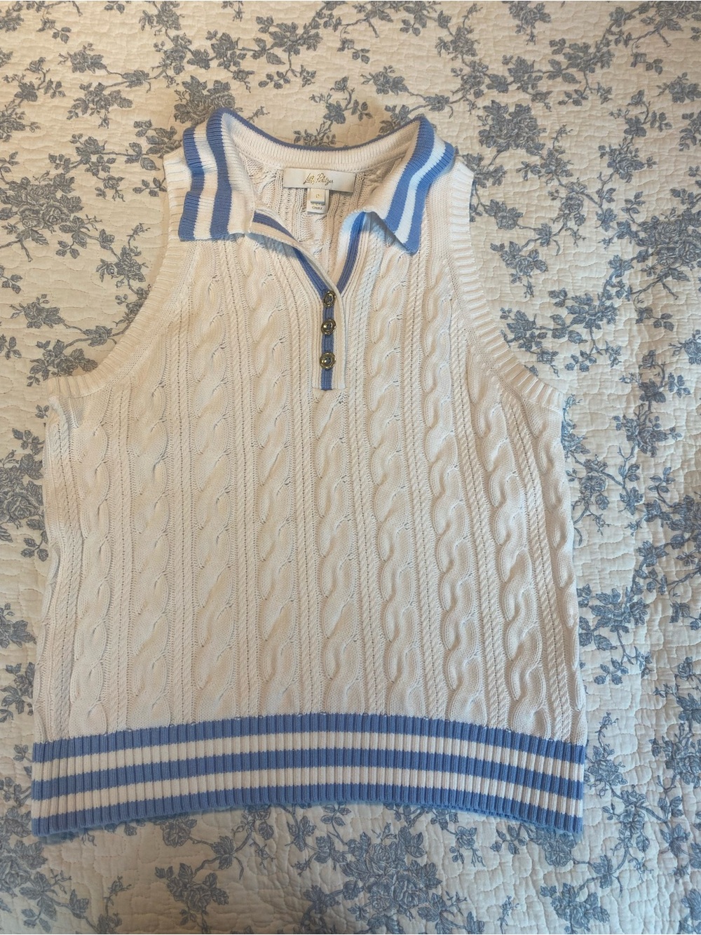 Lilly Pulitzer Suzette Polo Sweater Tank White and Blue Size Small